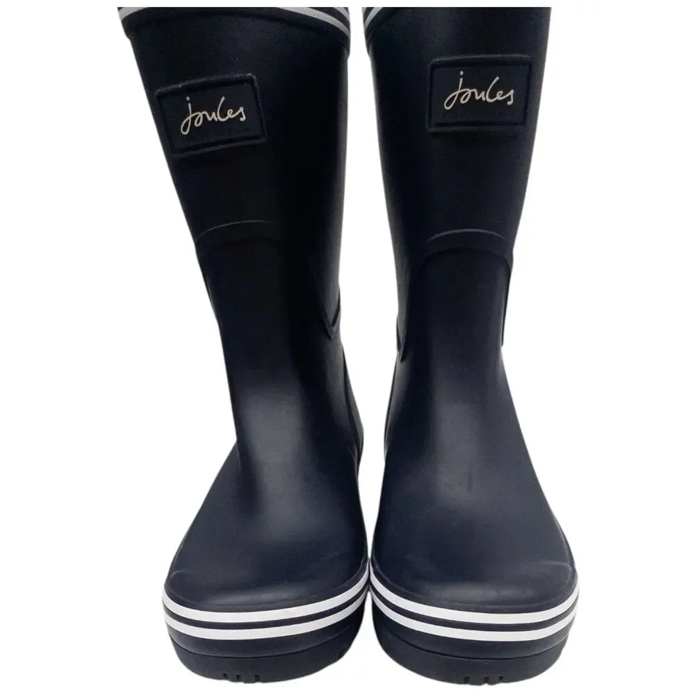 Joules Womens Rain Boot Welly Size 7 Navy Blue White Waterproof NWT